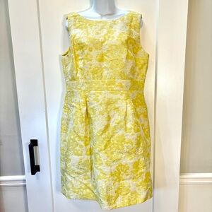 Tahari A-Line Sleeveless Midi Dress in Yellow and White